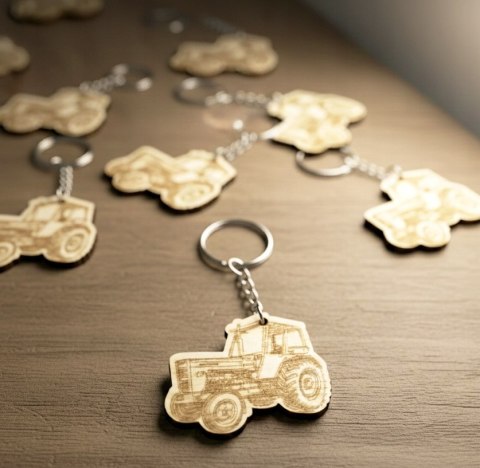 ...Brelok do kluczy TRAKTOR Ciągnik - Drewno Sklejka 3mm | Prezent Rolnik