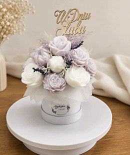 Dekoracyjny Flower Box z Mydełek Glicery M - Lawenda - Rękodzieło - Prezent