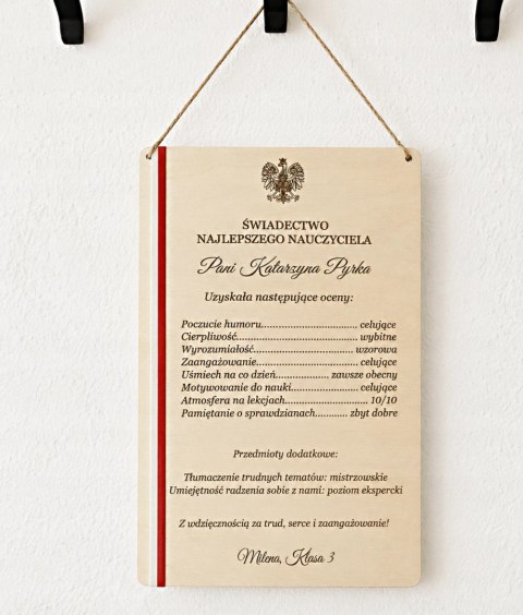 Świadectwo Nauczyciela DrewnoPersonalizowane Podziękowanie Prezent od Klasy